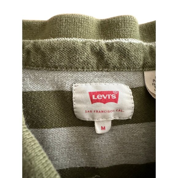 Levis Green & Gray Striped Collared Polo Shirt Mens M Cotton Casual Base Layer - Picture 3 of 8